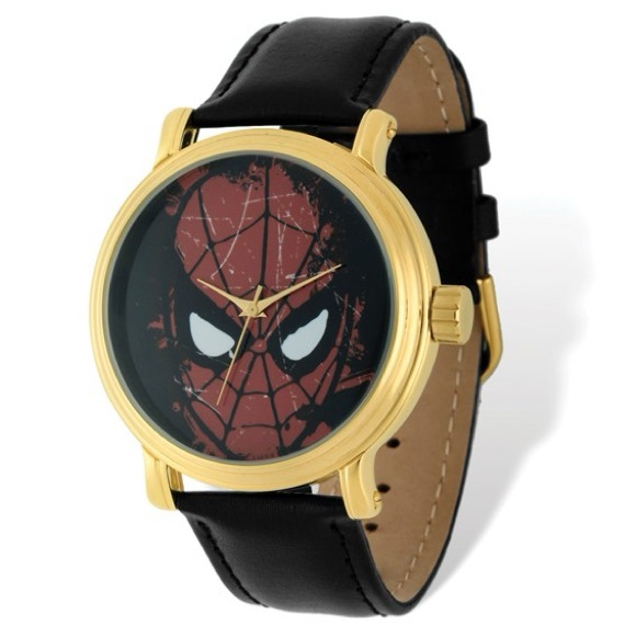 Marvel Other - Marvel Adult Size Spiderman Black Leather Gold-tone Watch